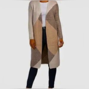 Sincerely Jules Long Sleeve Tan Beige Duster Cardigan Color Block Size Large